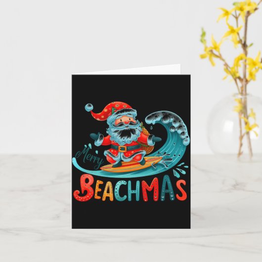 Merry Beachmas Santa Surfing Retro Design  Kaart (Gele Bloem)