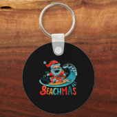 Merry Beachmas Santa Surfing Retro Design  Sleutelhanger (Voorkant)
