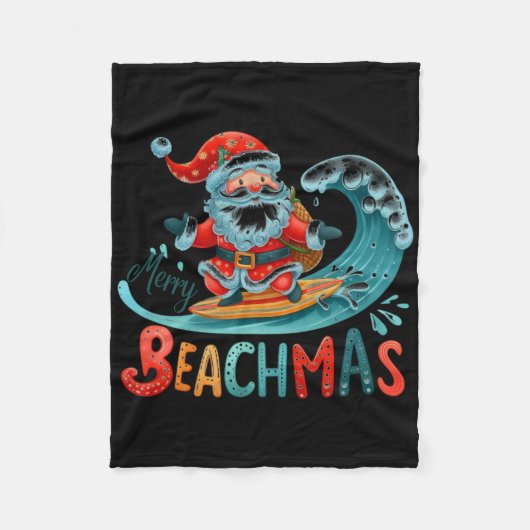 Merry Beachmas Santa Surfing Retro Design T Shirt  Fleece Deken (Voorkant)