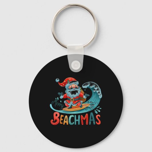Merry Beachmas Santa Surfing Retro Design T Shirt Sleutelhanger (Voorkant)