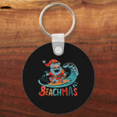 Merry Beachmas Santa Surfing Retro Design T Shirt Sleutelhanger (Voorkant)