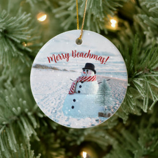 Merry Beachmas Snowy Sandy Snowman - Keramisch Ornament