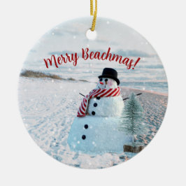 Merry Beachmas Snowy Sandy Snowman - Keramisch Ornament