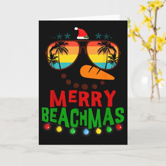Merry Beachmas Trocal Christmas Hawaii Snowman Bea Kaart (Gele Bloem)