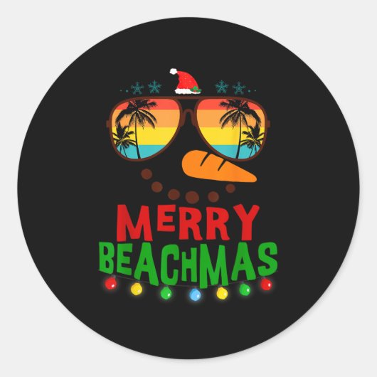 Merry Beachmas Trocal Christmas Hawaii Snowman Bea Ronde Sticker (Voorkant)