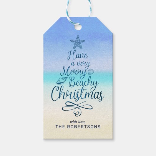 Merry Beachy-kerstcadeauscript Cadeaulabel (Voorkant)