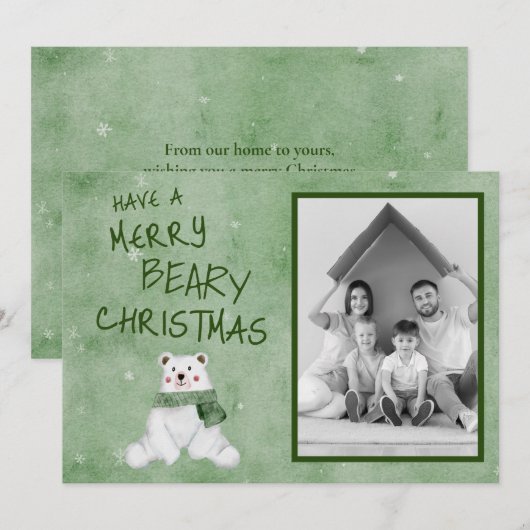 Merry Beary Kerstpoar Beer in Green Scarf Feestdagenkaart (Voorkant / Achterkant)