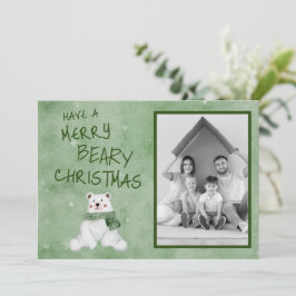 Merry Beary Kerstpoar Beer in Green Scarf Feestdagenkaart