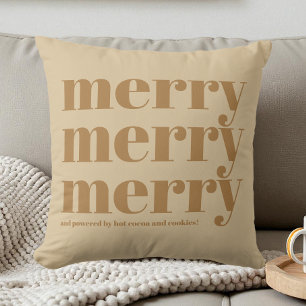 Merry Beige Brown Typografie Leuke Kerst Eenvoudig Kussen
