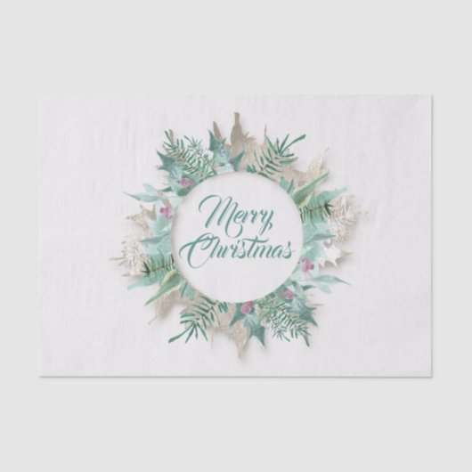 Merry Belly Christmas Feestdagen Branch Grey Blauw Tissuepapier (Voorkant)