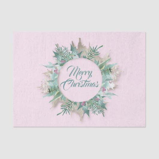 Merry Belly Christmas Feestdagen Branch Mint Pink Tissuepapier (Voorkant)