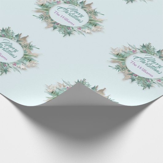 Merry Belly Feestdagen Paars Mint Blue Cadeaupapier (Hoek)