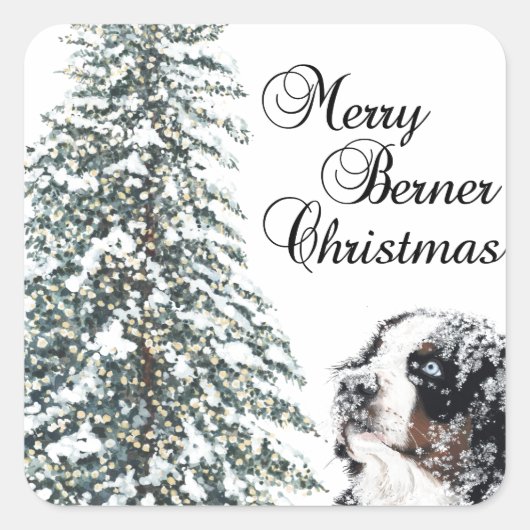 Merry Berner Kerstmis Vierkante Sticker (Voorkant)