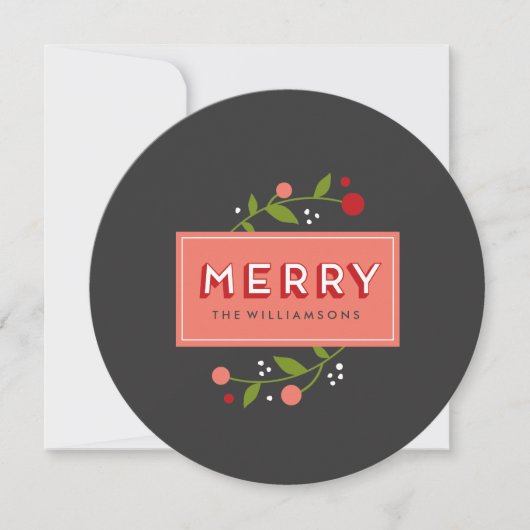 Merry Berries Floral Ornament Holiday Card Feestdagenkaart (Voorkant)