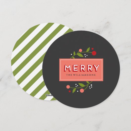 Merry Berries Floral Ornament Holiday Card Feestdagenkaart (Voorkant / Achterkant)