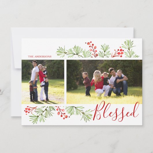 Merry Berries Waterverf Greenery Foto Feestdagenkaart (Voorkant)