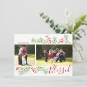 Merry Berries Waterverf Greenery Foto Feestdagenkaart (Staand voorkant)