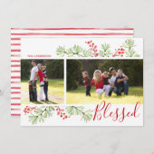 Merry Berries Waterverf Greenery Foto Feestdagenkaart (Voorkant / Achterkant)