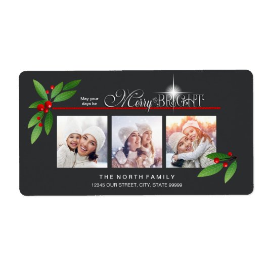 Merry Berry Bright Kerstmis 3 Foto ID591 Etiket (Voorkant)