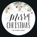 Merry Berry Collectie Ronde Sticker<br><div class="desc">Festive Kerstmis aangepaste sticker.</div>