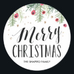 Merry Berry Collectie Ronde Sticker<br><div class="desc">Festive Kerstmis aangepaste sticker.</div>