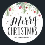 Merry Berry Collectie Ronde Sticker<br><div class="desc">Festive Kerstmis aangepaste sticker.</div>