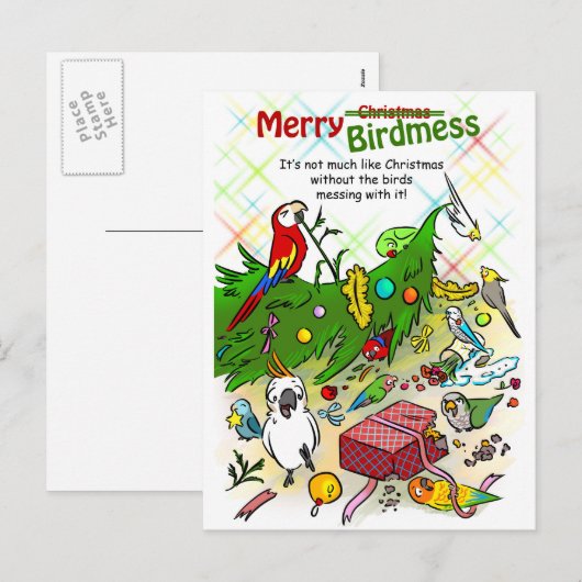 Merry Birdmess Feestdagenkaart (Voorkant / Achterkant)