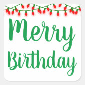 Merry Birthday kerstlampjes Vierkante Sticker (Voorkant)