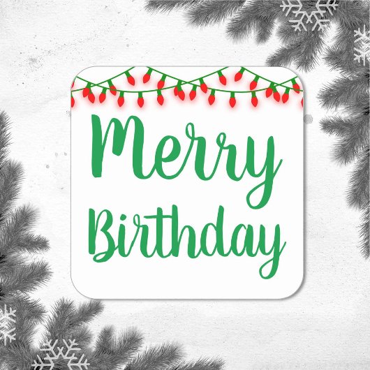 Merry Birthday kerstlampjes Vierkante Sticker
