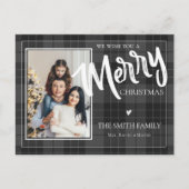 Merry Black Pset Tartan Foto voor kerst Feestdagenkaart (Voorkant)