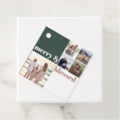 Merry & Blessed Family Christmas Photo Green Bedankjes Labels (In situ)