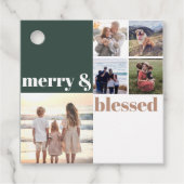 Merry & Blessed Family Christmas Photo Green Bedankjes Labels (Voorkant)