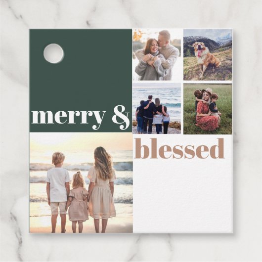 Merry & Blessed Family Christmas Photo Green Bedankjes Labels (Voorkant)
