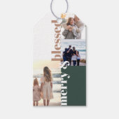 Merry & Blessed Family Christmas Photo Green Cadeaulabel (Voorkant)