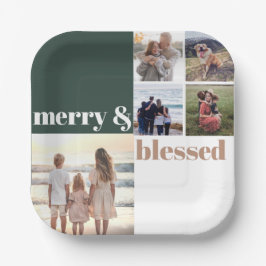 Merry & Blessed Family Christmas Photo Green Papieren Bordje