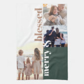 Merry & Blessed Family Christmas Photo Green Theedoek (Verticaal)