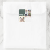 Merry & Blessed Family Christmas Photo Green Vierkante Sticker (Tas)