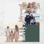 Merry & Blessed Family Christmas Photo Green Wijn Etiket (Enkel label)