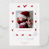 Merry Blessed Rode Harten Vakantie Baby Aankondigi Folie Feestdagenkaart (Voorkant)