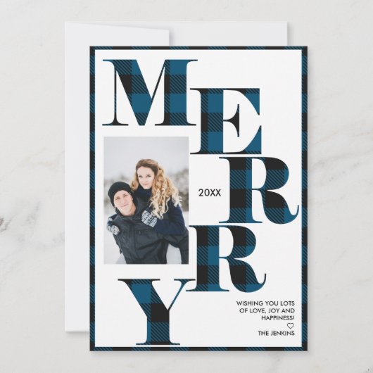 Merry | Blue Buffalo Plays Vertical Photo Holiday Kaart (Voorkant)