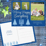 Merry Blue Intereligies Familie Kinder 3 Foto Holi Briefkaart<br><div class="desc">Een 3 foto collage vakantie briefkaart sjabloon om je te personaliseren voor elegante pastelblauw en donkerblauwe interreligieuze Merry Happy Alles vakantie groetings maakt het een bries om je eigen Chrismukkah briefkaarten te creëer. De voorzijde van deze kleine lichtblauwe en donkerblauwe foto-briefkaarten is voorzien van moderne kerstbomen en een bleke blauwe...</div>