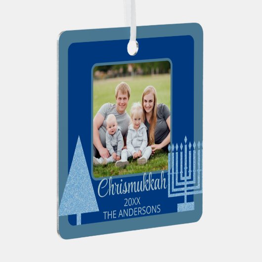 Merry Blue InterGeloof Chrismukkah Double Sided Metalen Ornament (Voorkant Rechts)