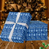 Merry Blue Interreligieuze Childs Name Chrismukkah Cadeaupapier