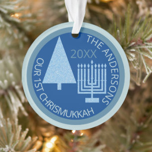 Merry Blue Interreligieuze Chrismukkah Photo Keepo Ornament