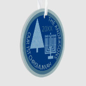 Merry Blue Interreligieuze Chrismukkah Photo Keepo Ornament (voorkant)