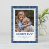 Merry Blue Plays Single Photo Feestdagenkaart (Staand voorkant)