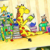 Merry bookish Kerstmis wenskaart van N. Janes Kaart