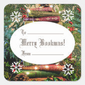 Merry Bookmas. Bladstack Square Sticker (Voorkant)