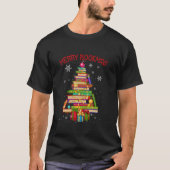 Merry Bookmas Books Pine Tree Reading Lover T-shirt (Voorkant)