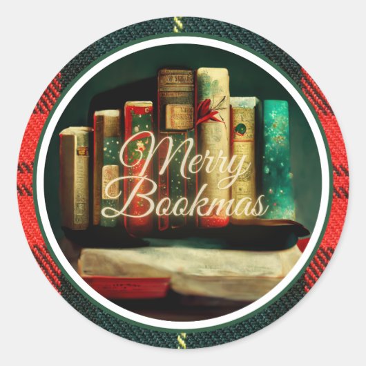 Merry Bookmas, Readers en Book Lovers Kerstmis Ronde Sticker (Voorkant)